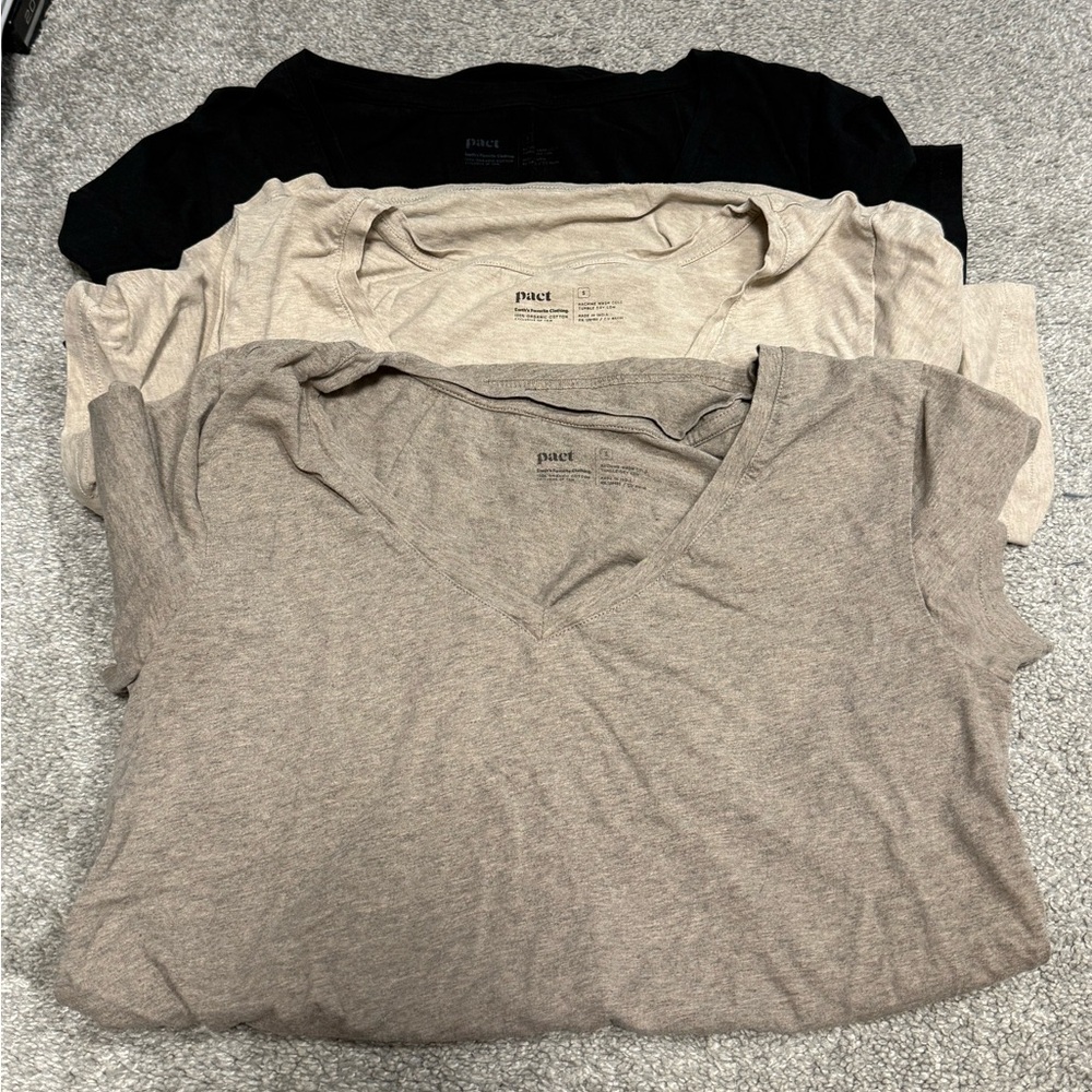 3 Pact Organic Cotton V-Neck Ruched Maternity Tee Shirts